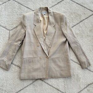 David Brooks Ltd. Vintage 80s Cream/Gray Plaid Double Breasted Blazer Sz 8